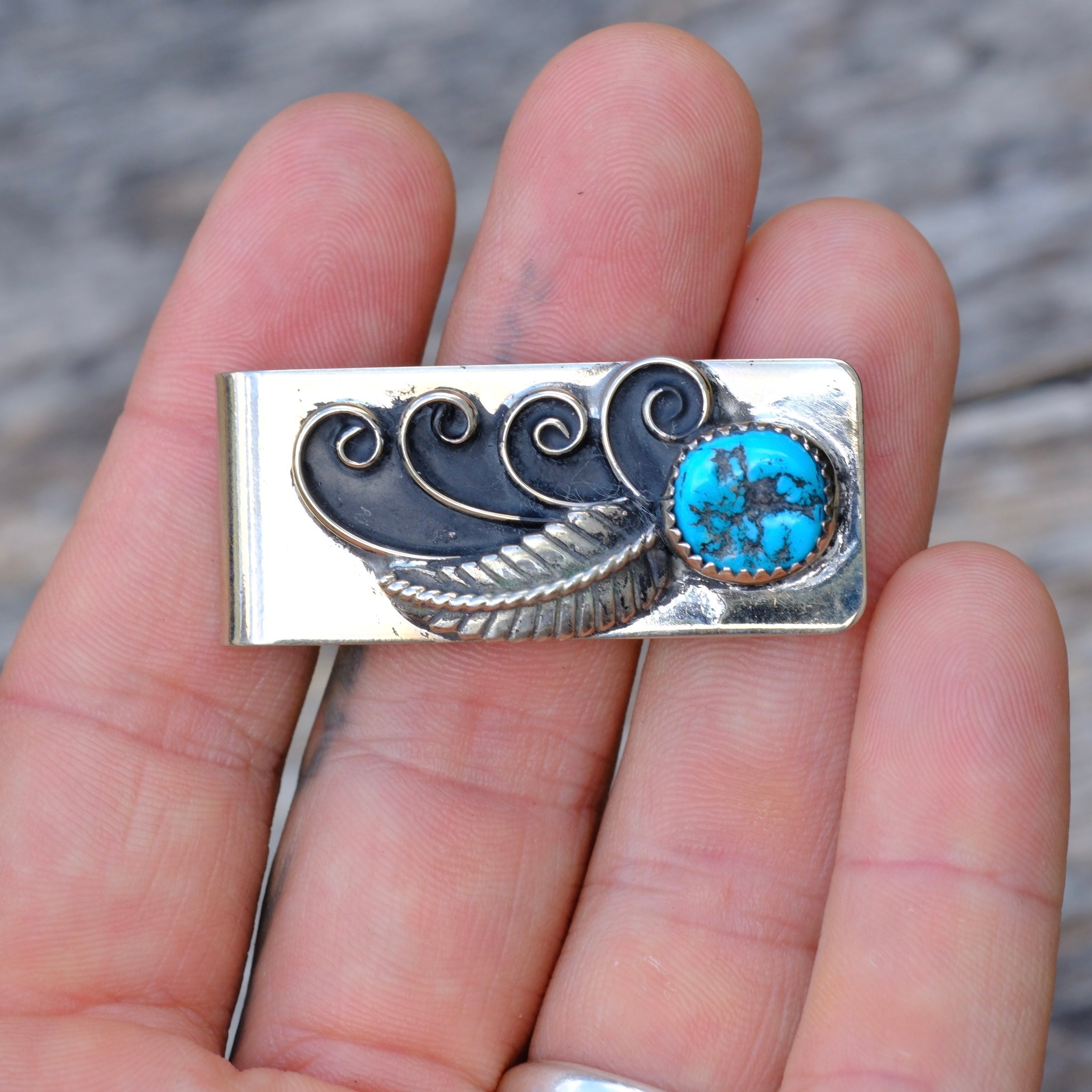 Vintage Turquoise Feather Money Clip