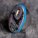 Vintage Sterling Inlaid Road Runner Ring 10
