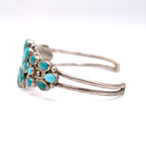 Mid Century Vintage Sterling Turquoise Cluster Cuff Bracelet