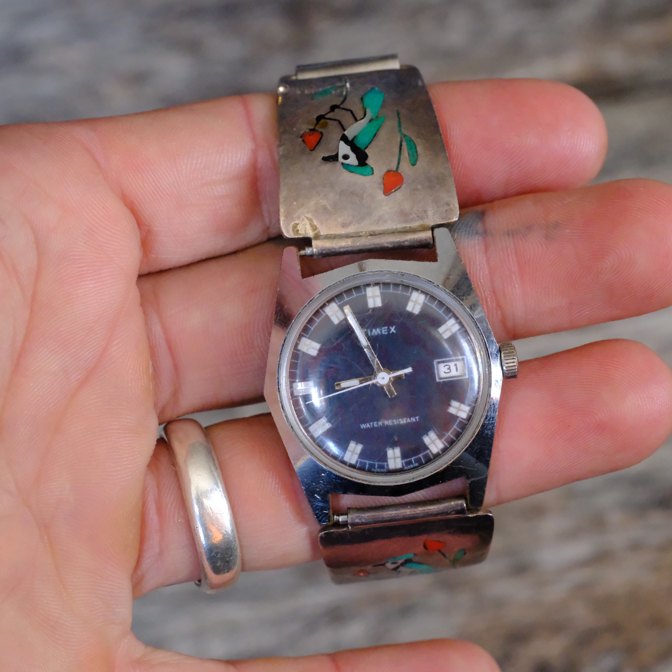 Vintage Sterling Inlay Blue Jay Watch