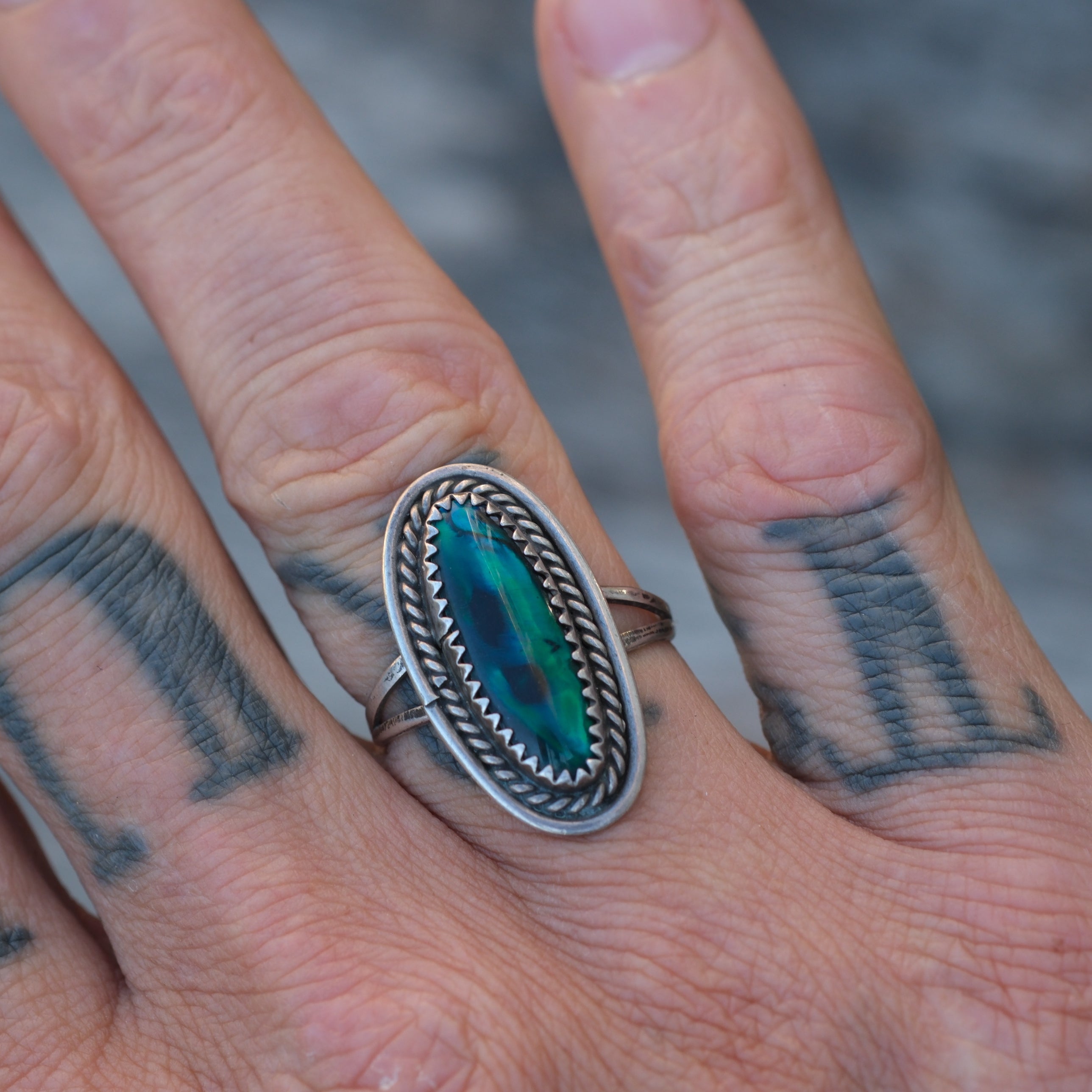 Vintage Sterling Blue Abalone Roper Ring 8.25