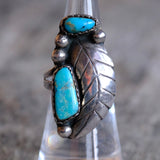 Vintage Sterling 2-Stone Turquoise Feather Ring 6.75