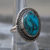 Vintage Sterling Turquoise Roper Ring 6.5