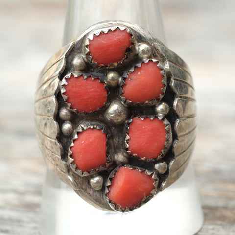 Vintage Sterling Coral Cluster Ring 11
