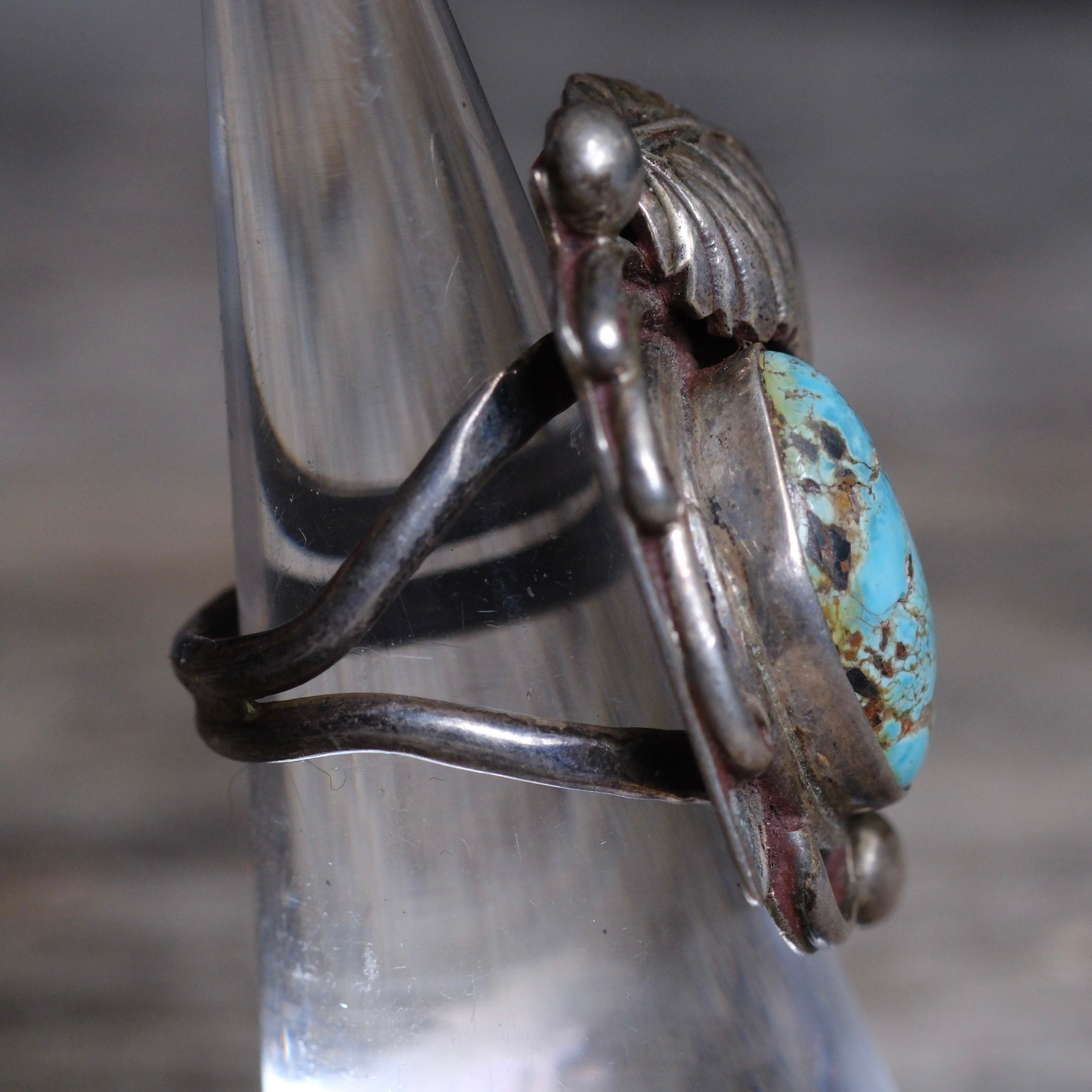 Vintage Sterling Turquoise Feather Ring 5