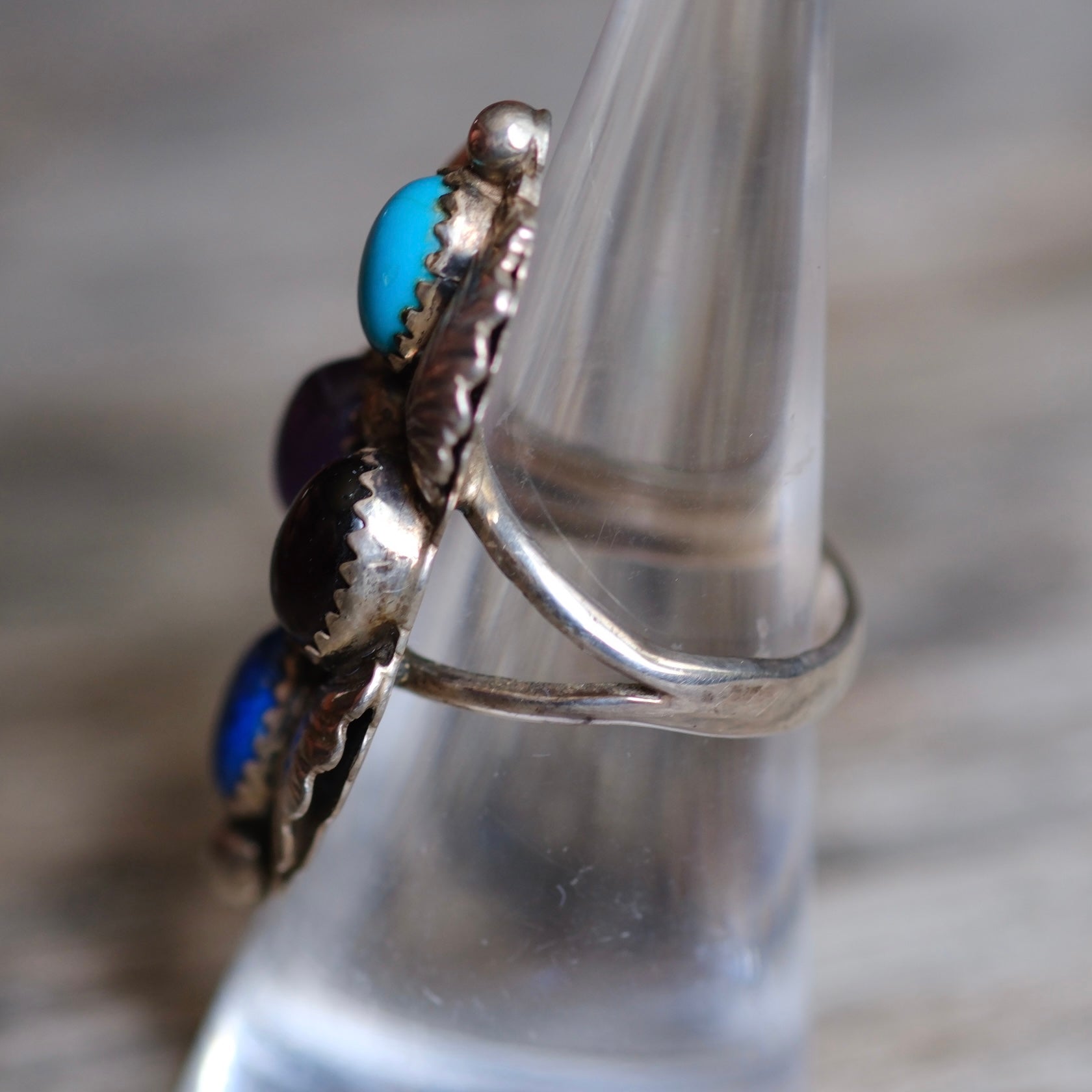 Vintage Sterling Multistone Cluster Feather Ring 6.75