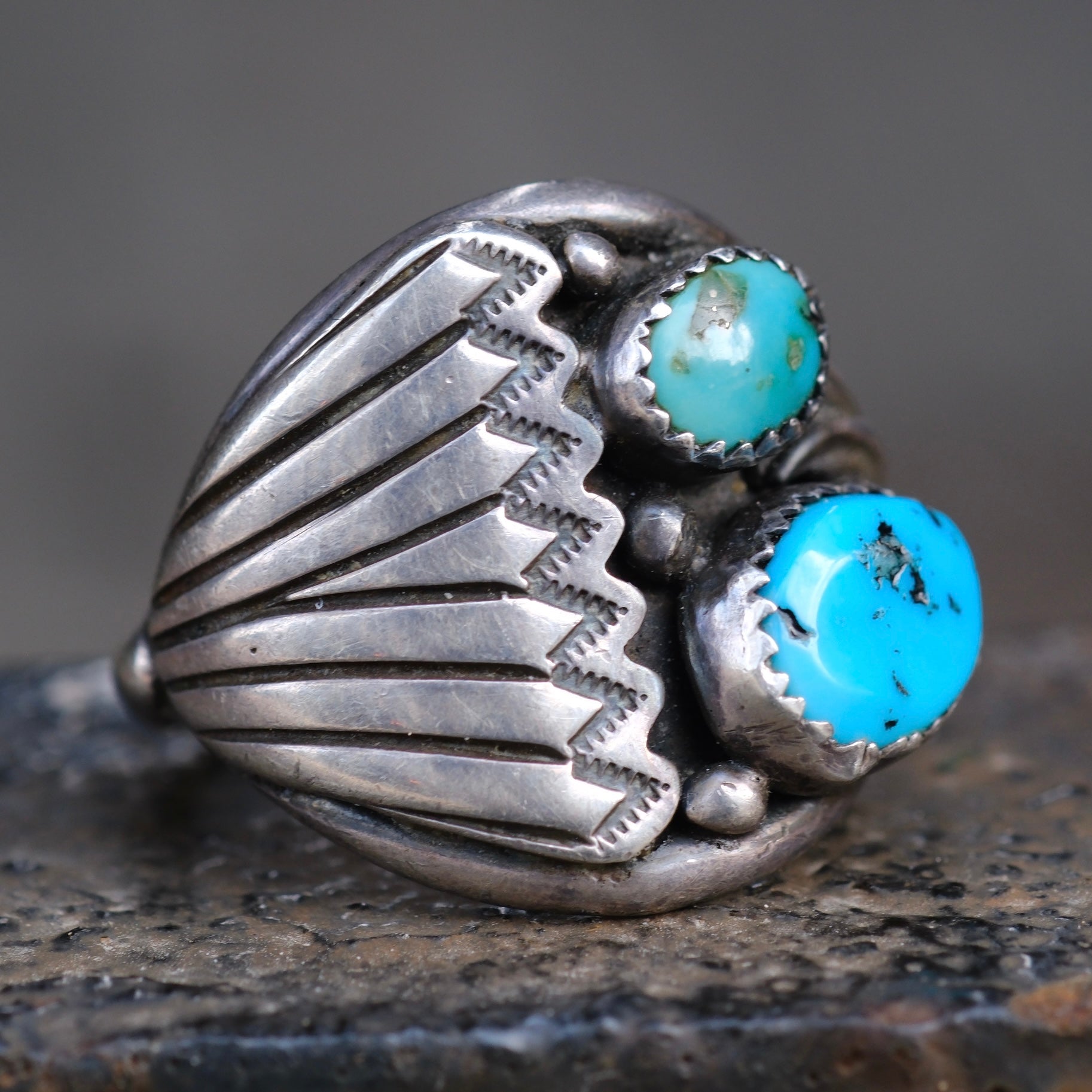 Vintage Sterling Asymmetrical Ribbed Ring 11.5
