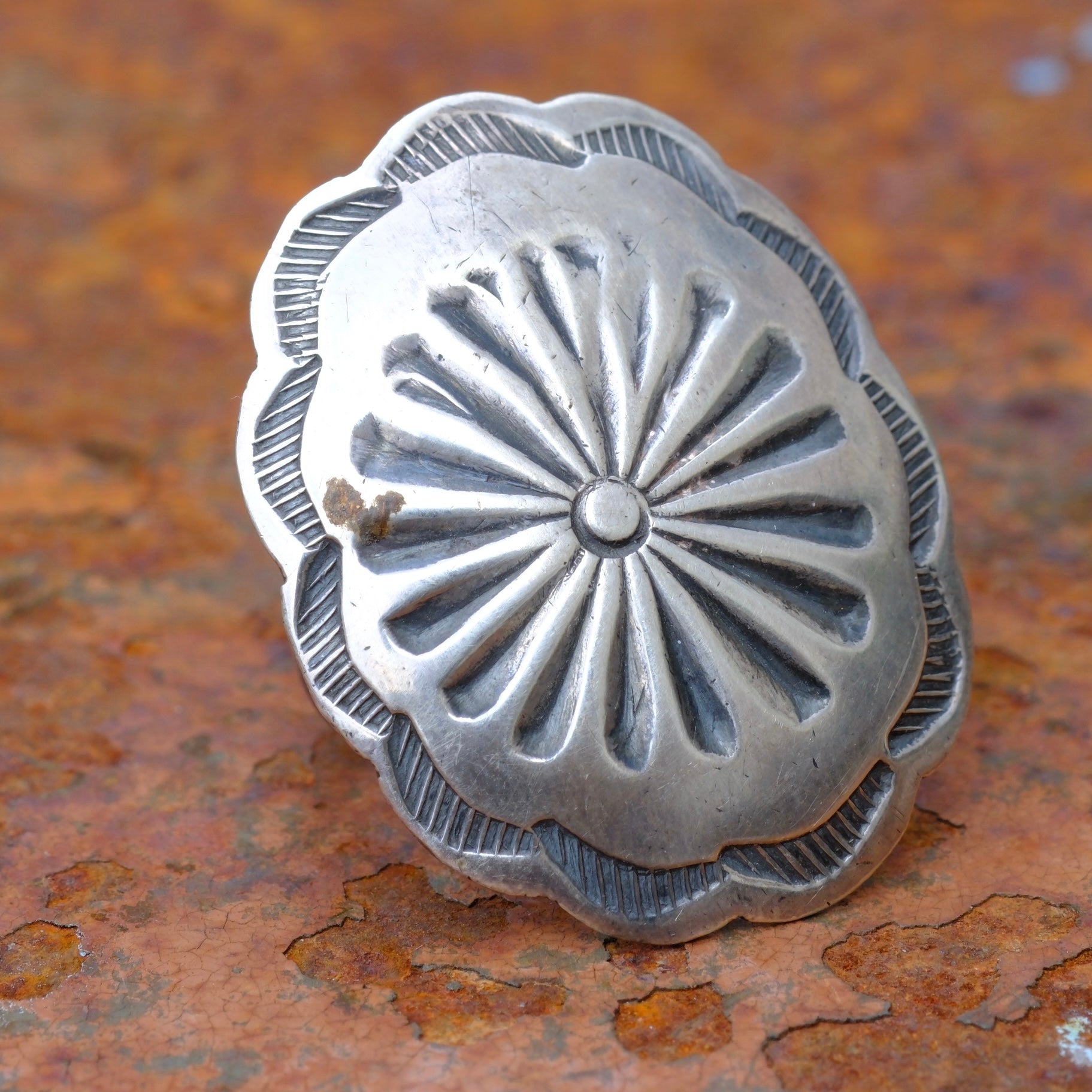 Vintage Sterling Stamped Concho Ring 6.5