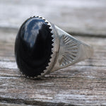 Vintage Sterling Onyx Stamped Band Ring 11