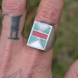 Vintage Sterling Zuni Inlay Ring 10.5