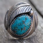 Vintage Sterling Turquoise Feather Ring 10.5