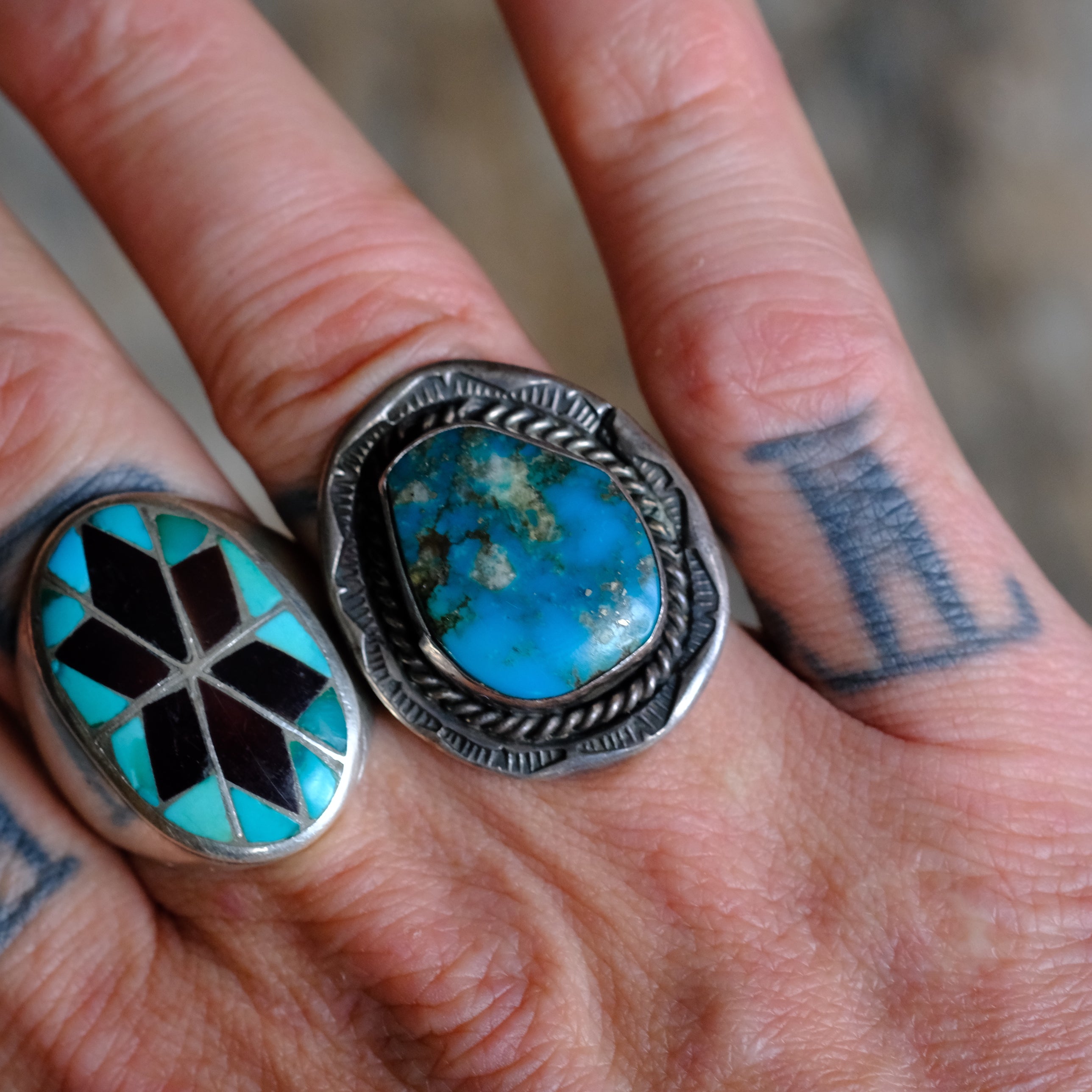 Vintage Sterling Turquoise Roper Ring 8