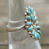 Vintage Sterling Turquoise Cluster Ring 6.25