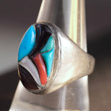 Vintage Sterling Multi Stone Inlay Ring 9.5