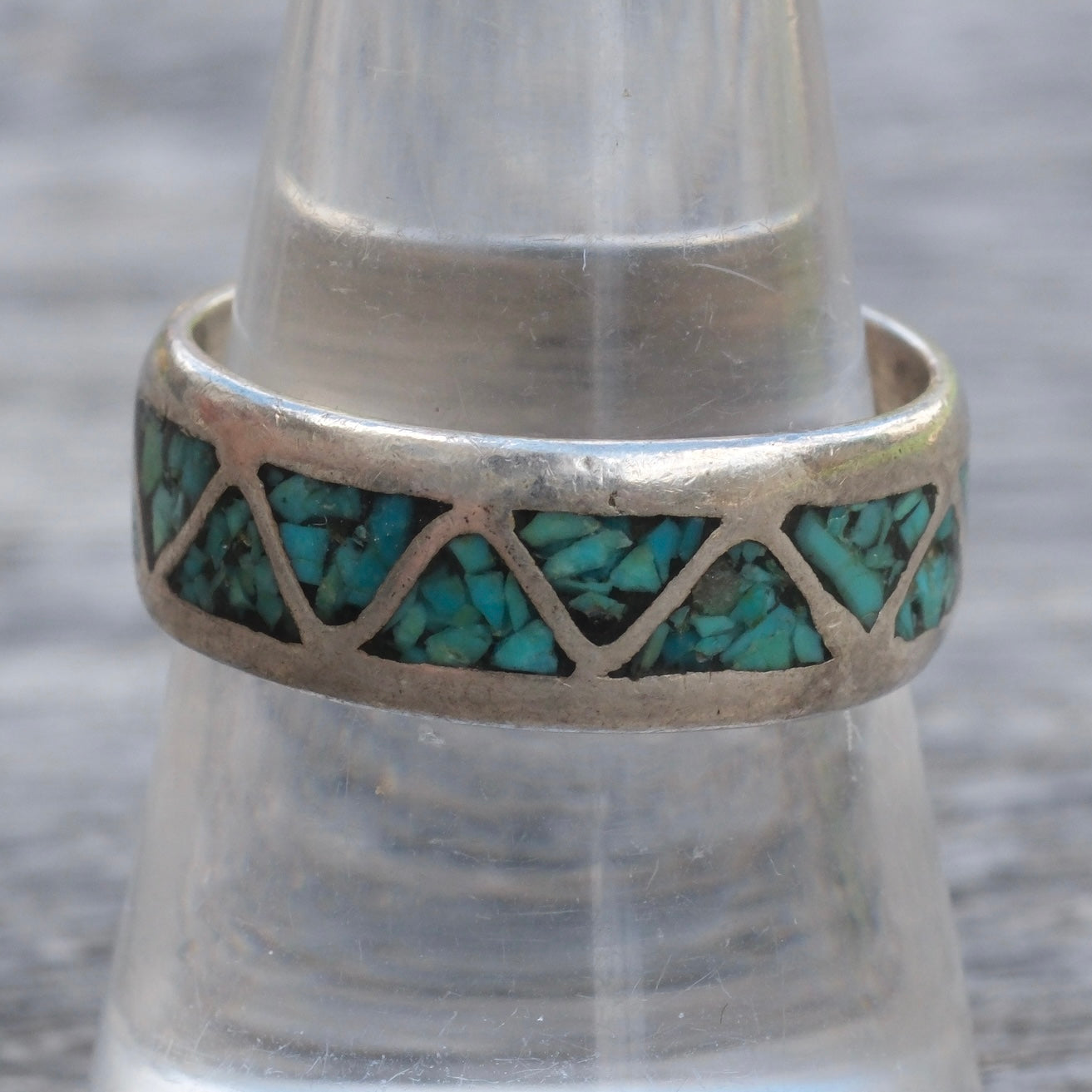 Vintage Sterling Turquoise Inlay Band Ring 9