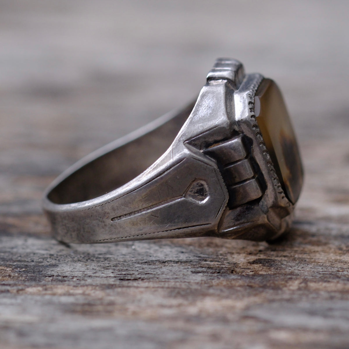 Vintage Sterling Agate Signet Ring 9.5