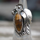 Vintage Sterling Tigers Eye Feather Ring 4.75