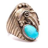 Vintage Sterling Turquoise Feather Ring 10.5