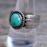 Vintage Sterling Turquoise Ribbed Band Ring 9.75