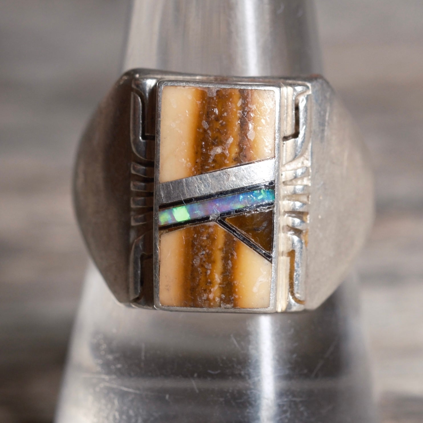 Vintage Sterling Multistone Inlay Ring 9.75