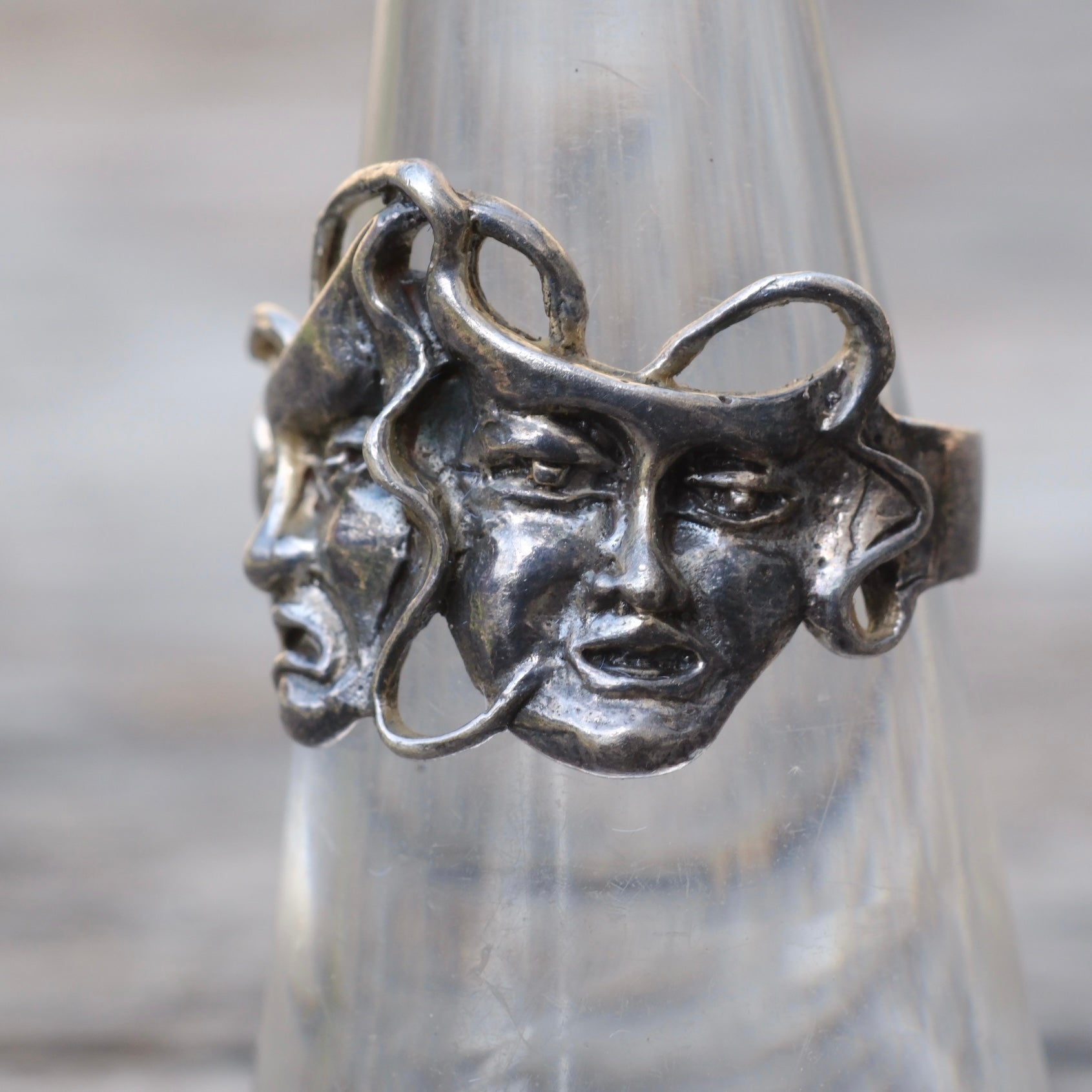 Vintage Sterling Comedy Tragedy Mask Ring 6