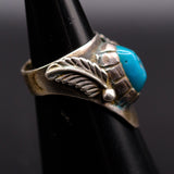 Vintage Sterling Turquoise Feather Ring 4