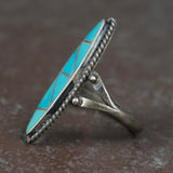 Vintage Sterling Turquoise Inlay Roper Ring 6.5