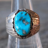 Vintage Sterling Turquoise Ribbed Band Ring 8.5