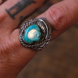 Vintage Sterling Chunky Turquoise Feather Ring 10