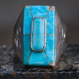 Vintage Sterling Turquoise Inlay Stamped Band Ring  14.25