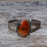 Vintage Sterling Petrified Wood Stamped Cuff