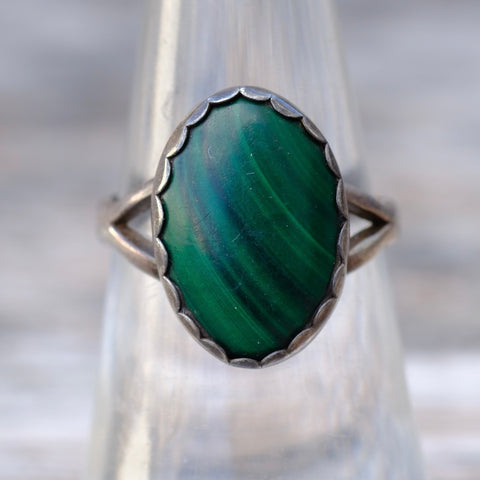 Vintage Sterling Malachite Ring 6.75