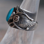 Vintage Sterling Turquoise Feather Ring 6.5