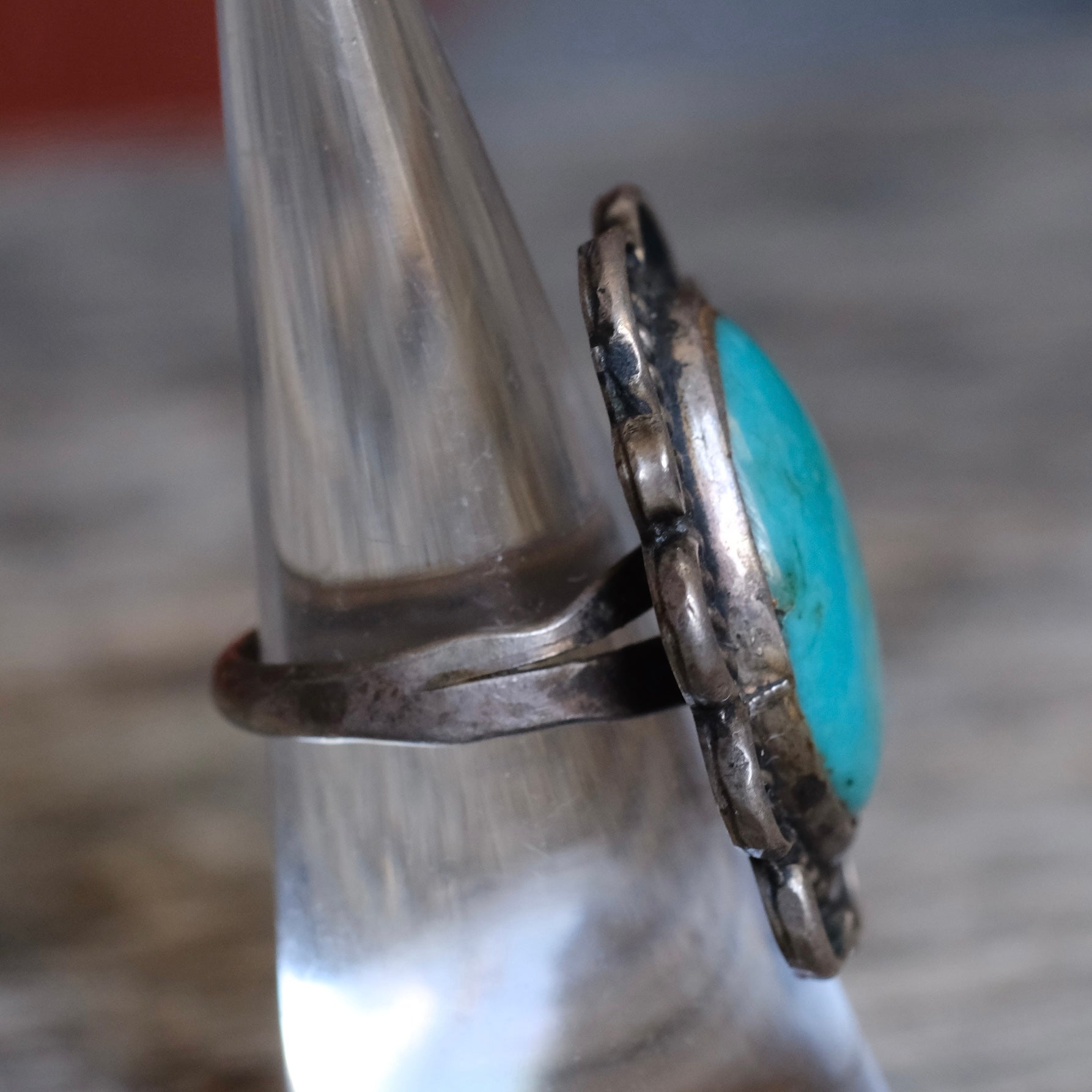 Vintage Sterling Turquoise Roper Ring 6.25