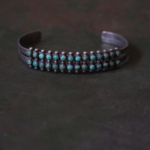 Vintage Sterling  Double Snake Eye Turquoise Cuff