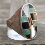 Vintage Sterling Zuni Inlay Ring 13.5