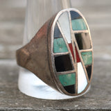Vintage Sterling Zuni Inlay Ring 13.5