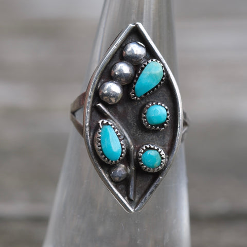 Vintage Sterling Turquoise Cluster Ring 4.25