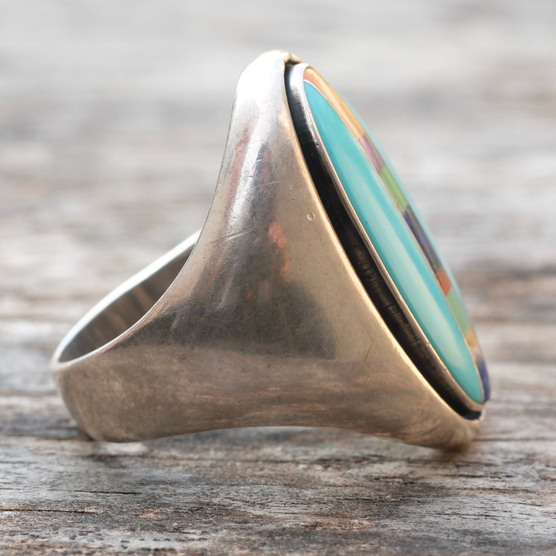 Vintage Sterling Multistone Inlay Ring 9
