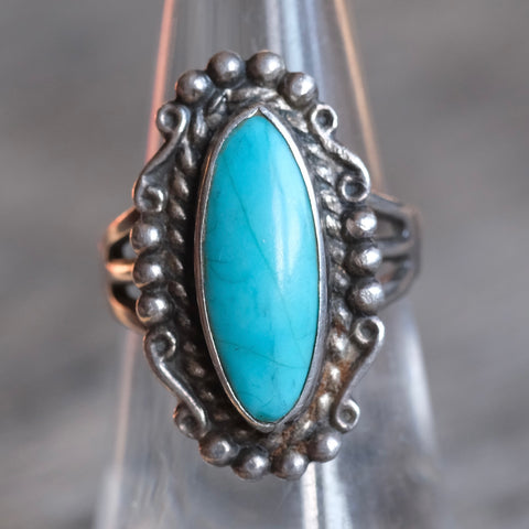 Vintage Sterling Turquoise Trading Post Ring 6.5