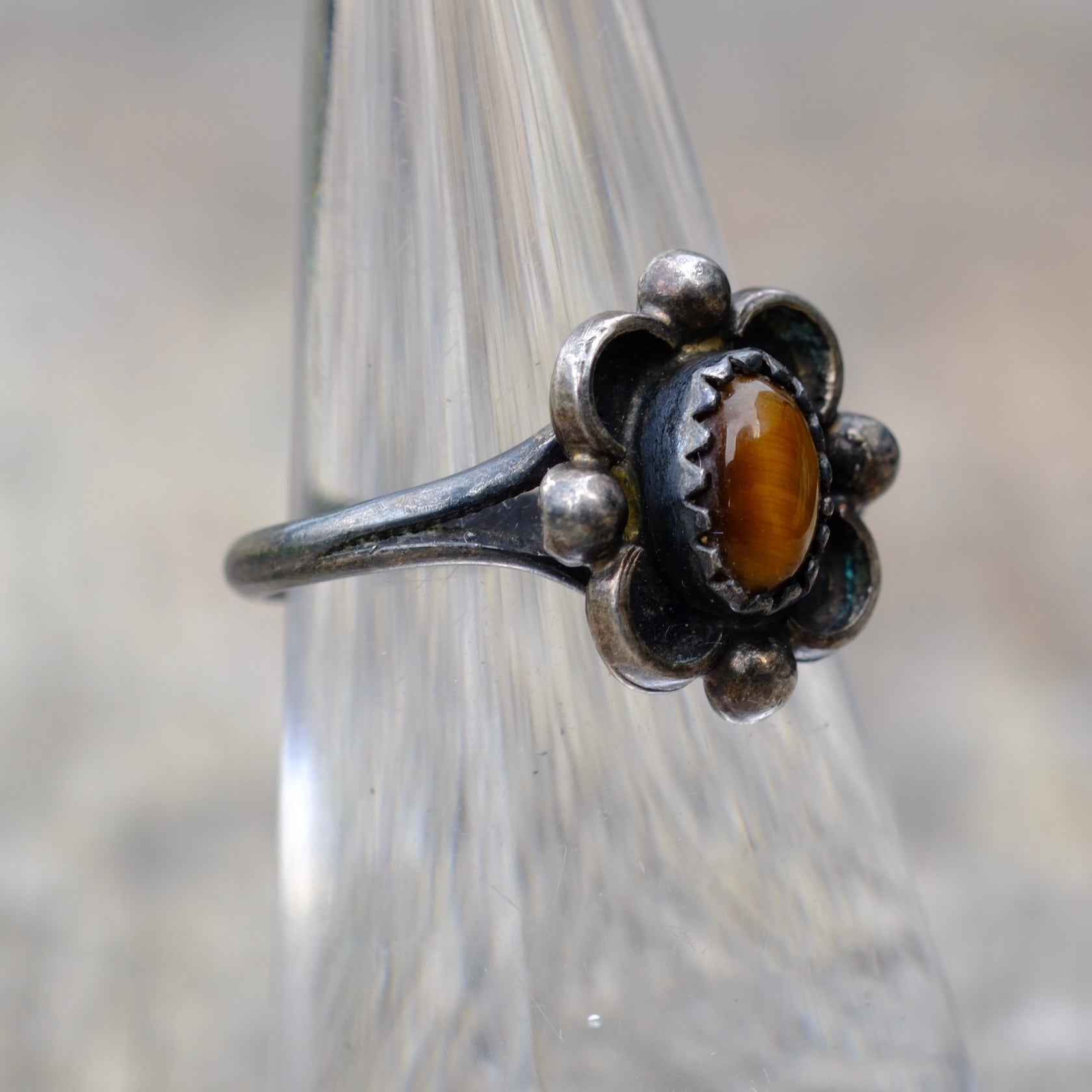 Vintage Sterling Tigers Eye Florette Ring 6.5