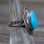 Vintage Sterling Turquoise Roper Ring 6.75
