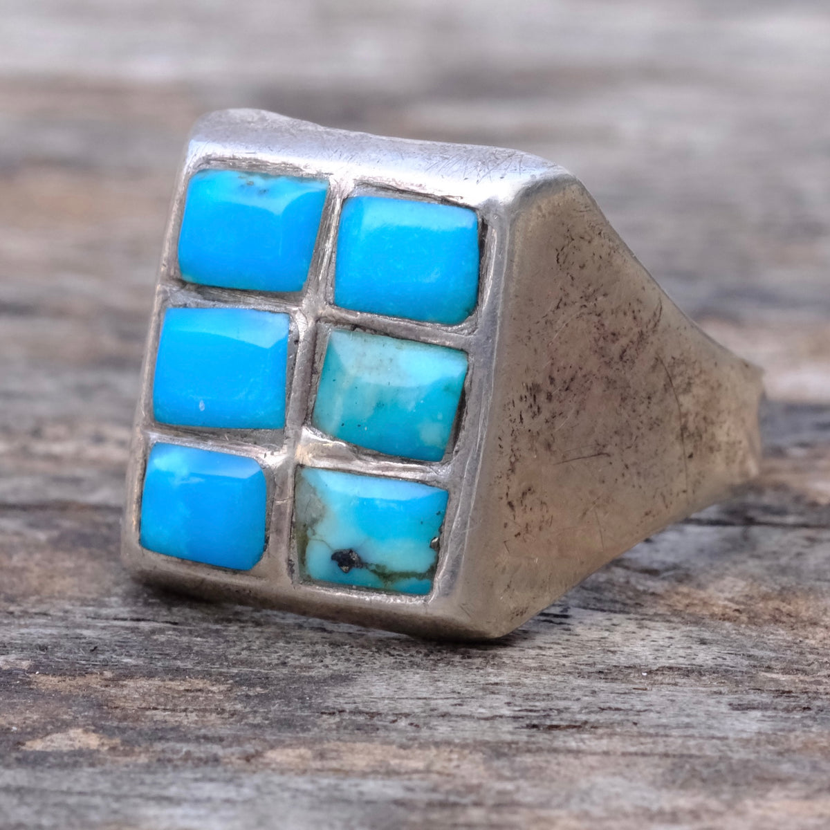 Vintage Sterling Turquoise Panel Ring 9