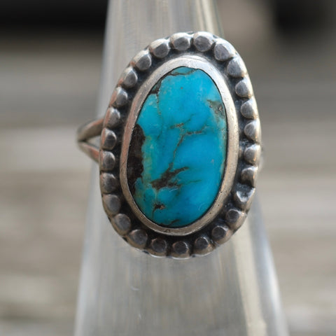 Vintage Sterling Turquoise Ring 4.25