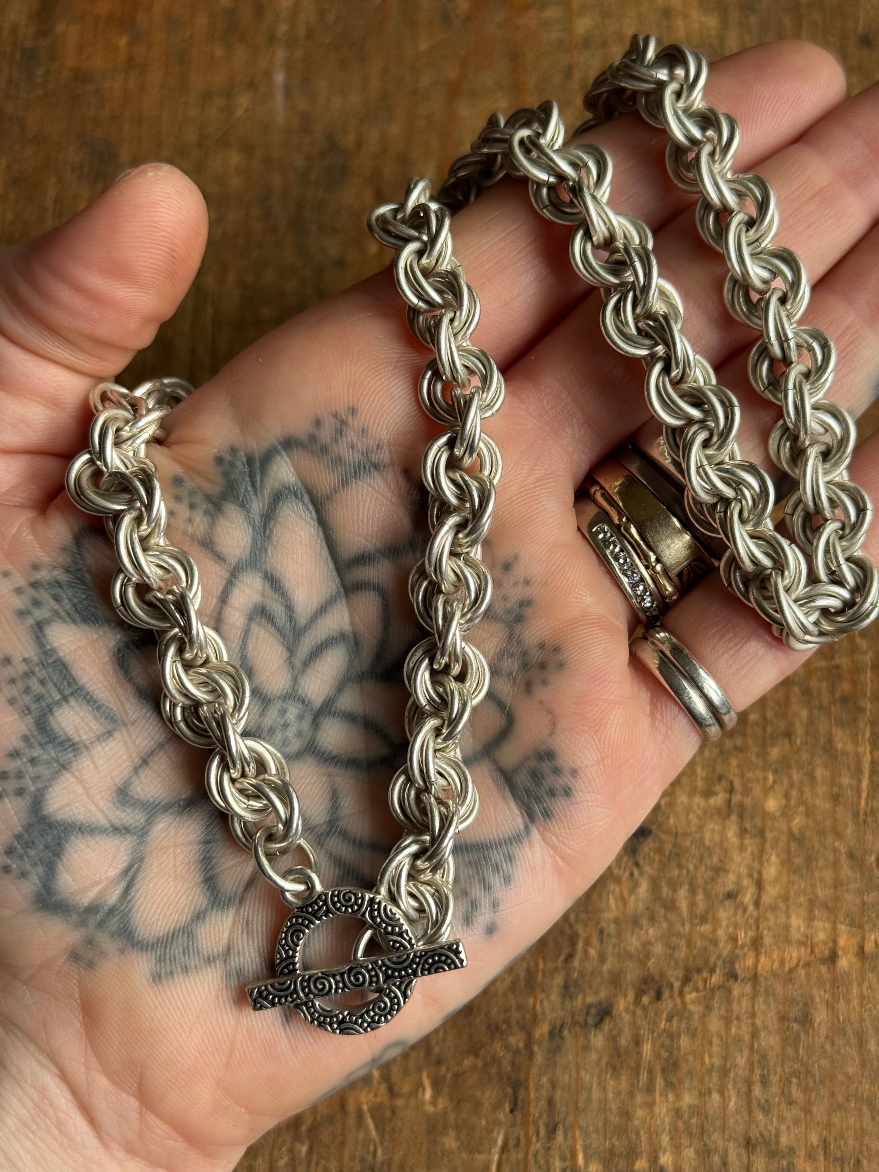 Vintage Sterling Silver 19.5” Triple Link Toggle Chain