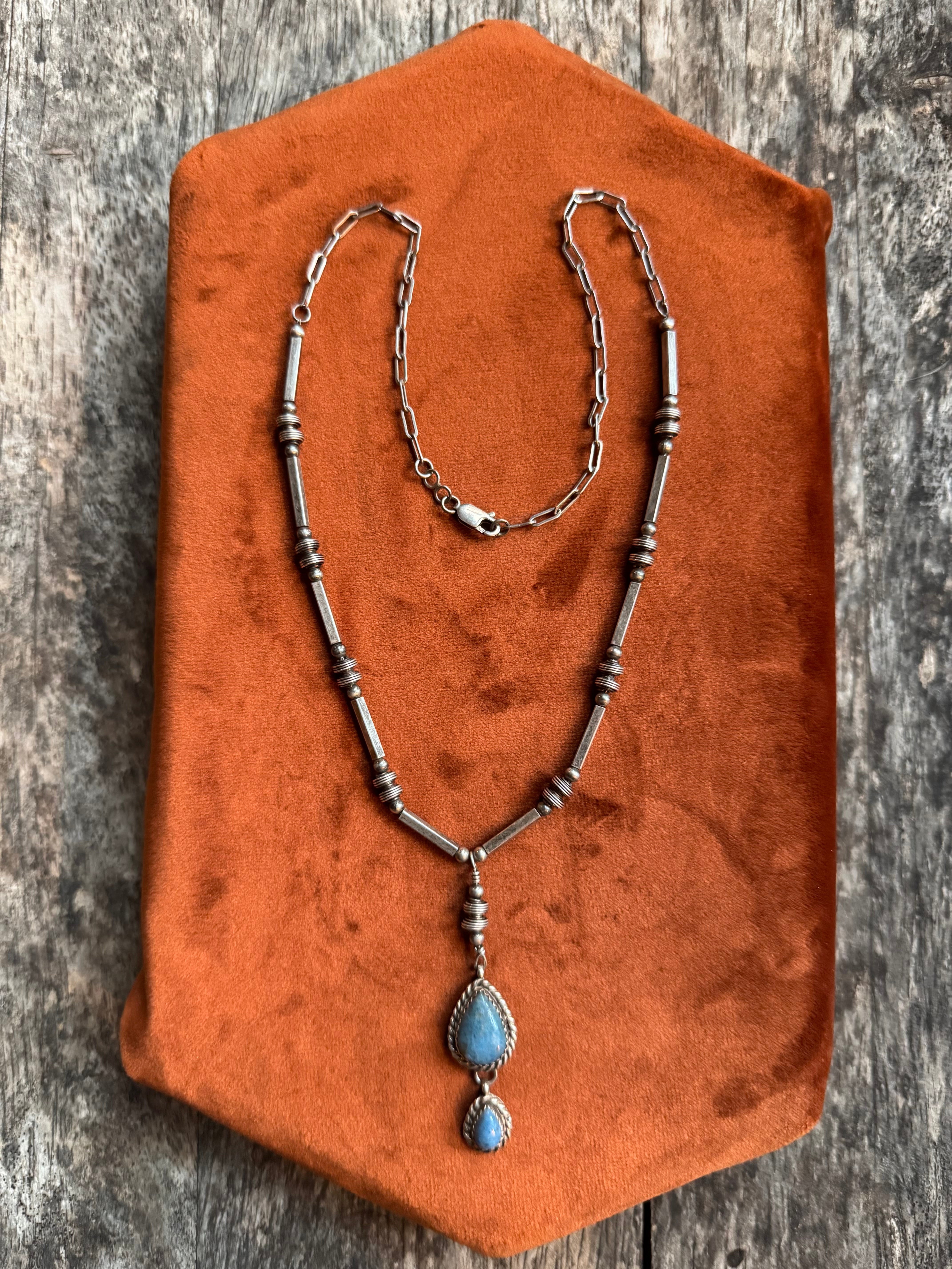Vintage Sterling Silver 17.5” Sodalite Modernist Chain Necklace