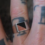 Vintage Sterling Onyx and Goldstone Inlay Ring 9.5