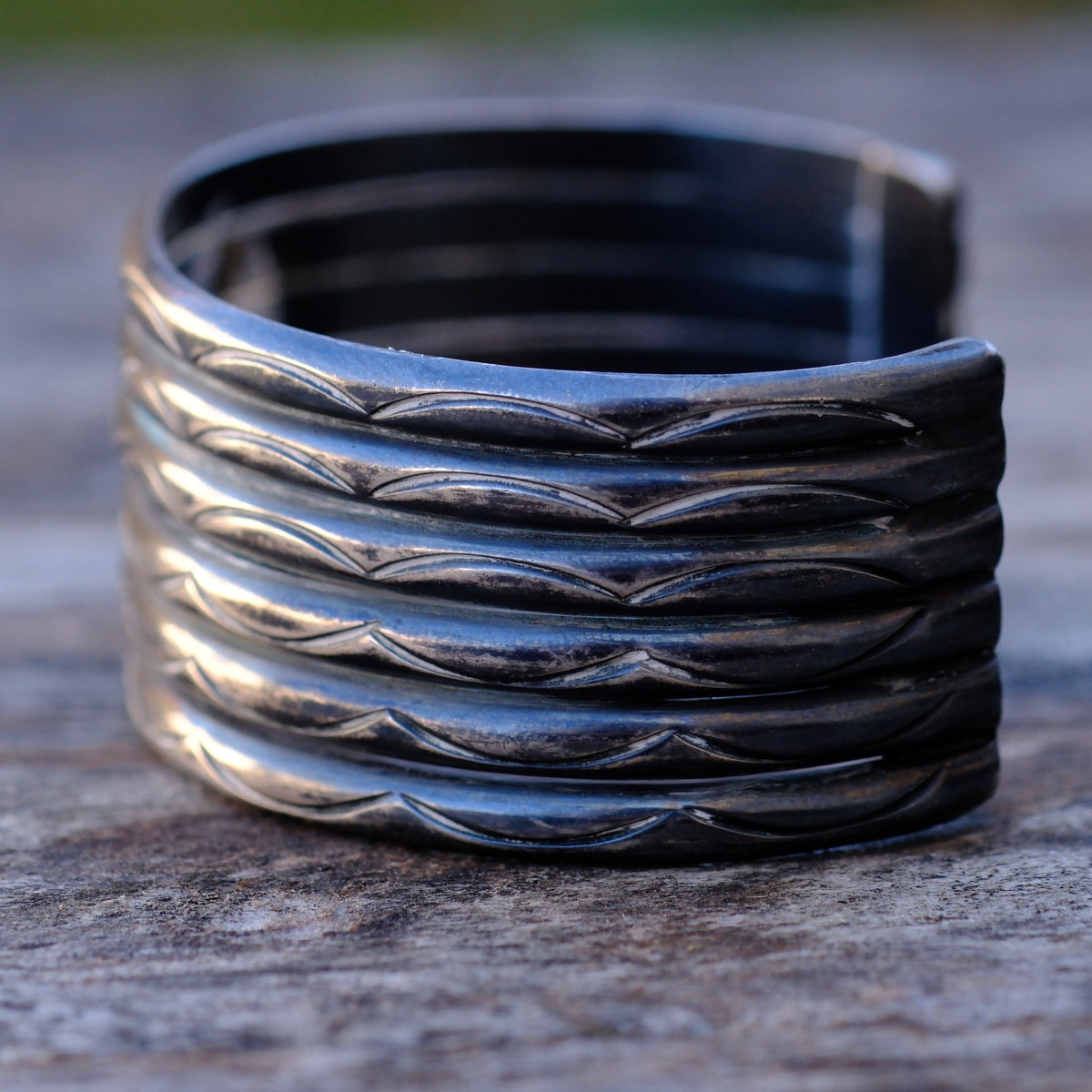 Vintage Sterling Silver Stamped Row Cuff Bracelet