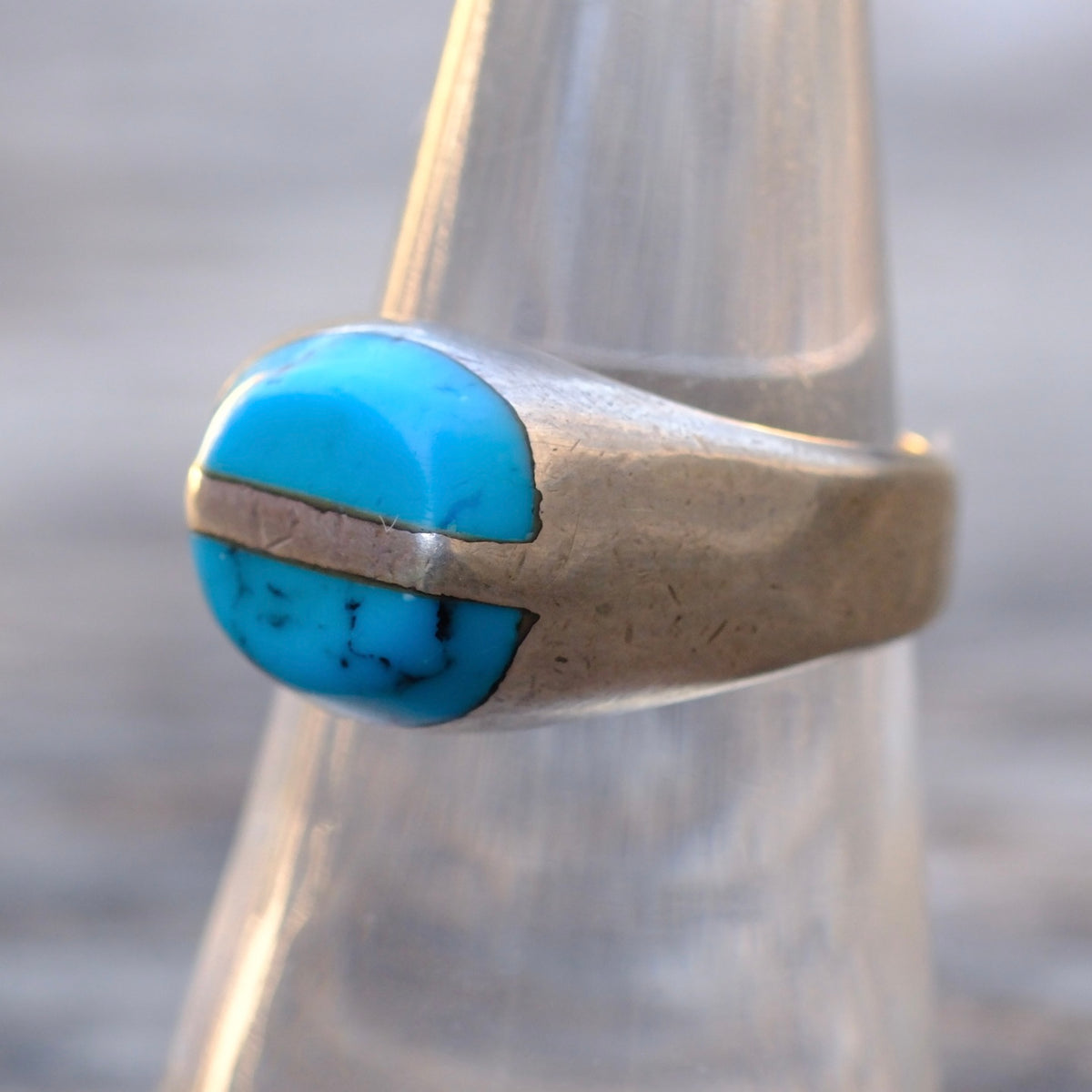 Vintage Sterling Turquoise Inlay Ring 7.5