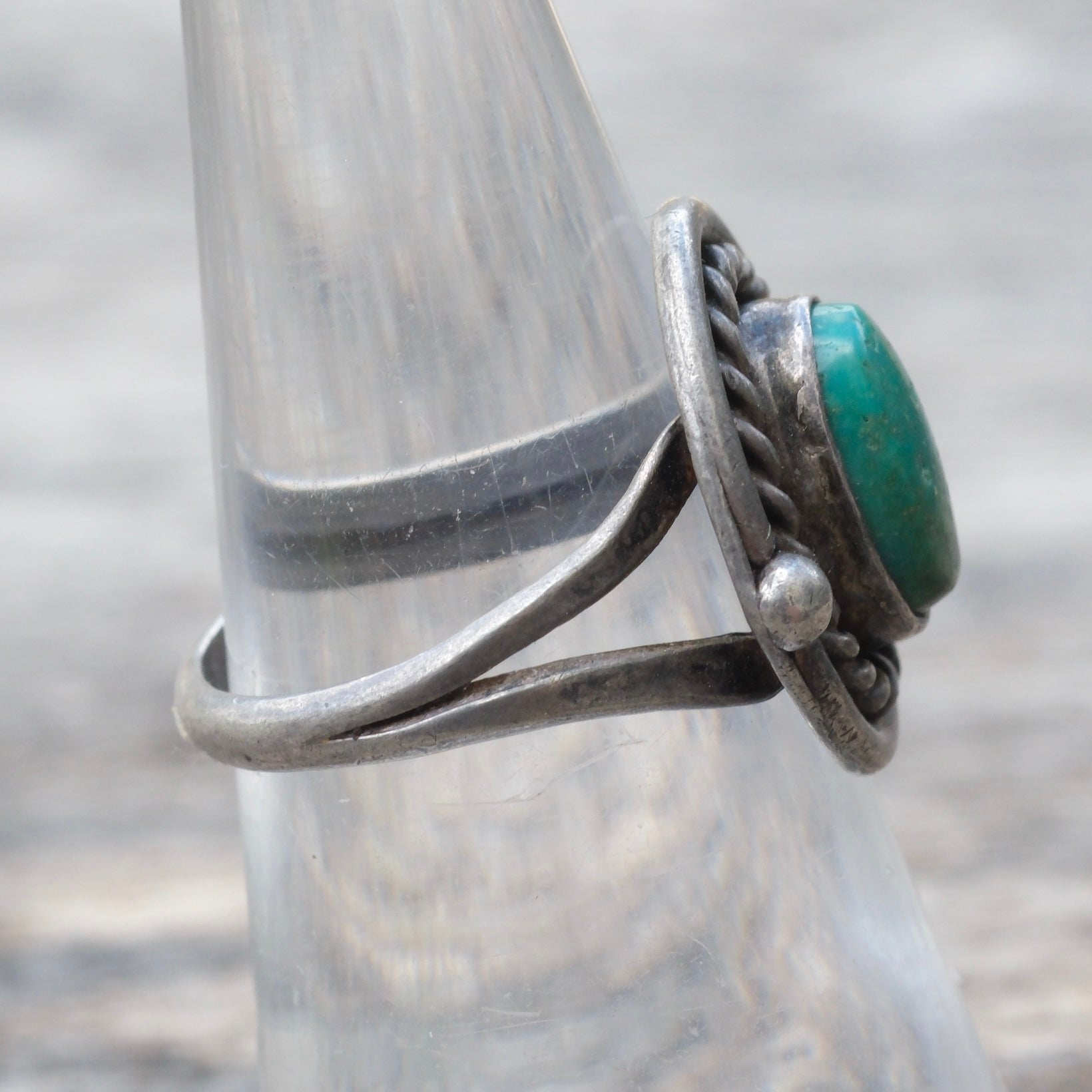 Vintage Sterling Turquoise Roper Ring 7